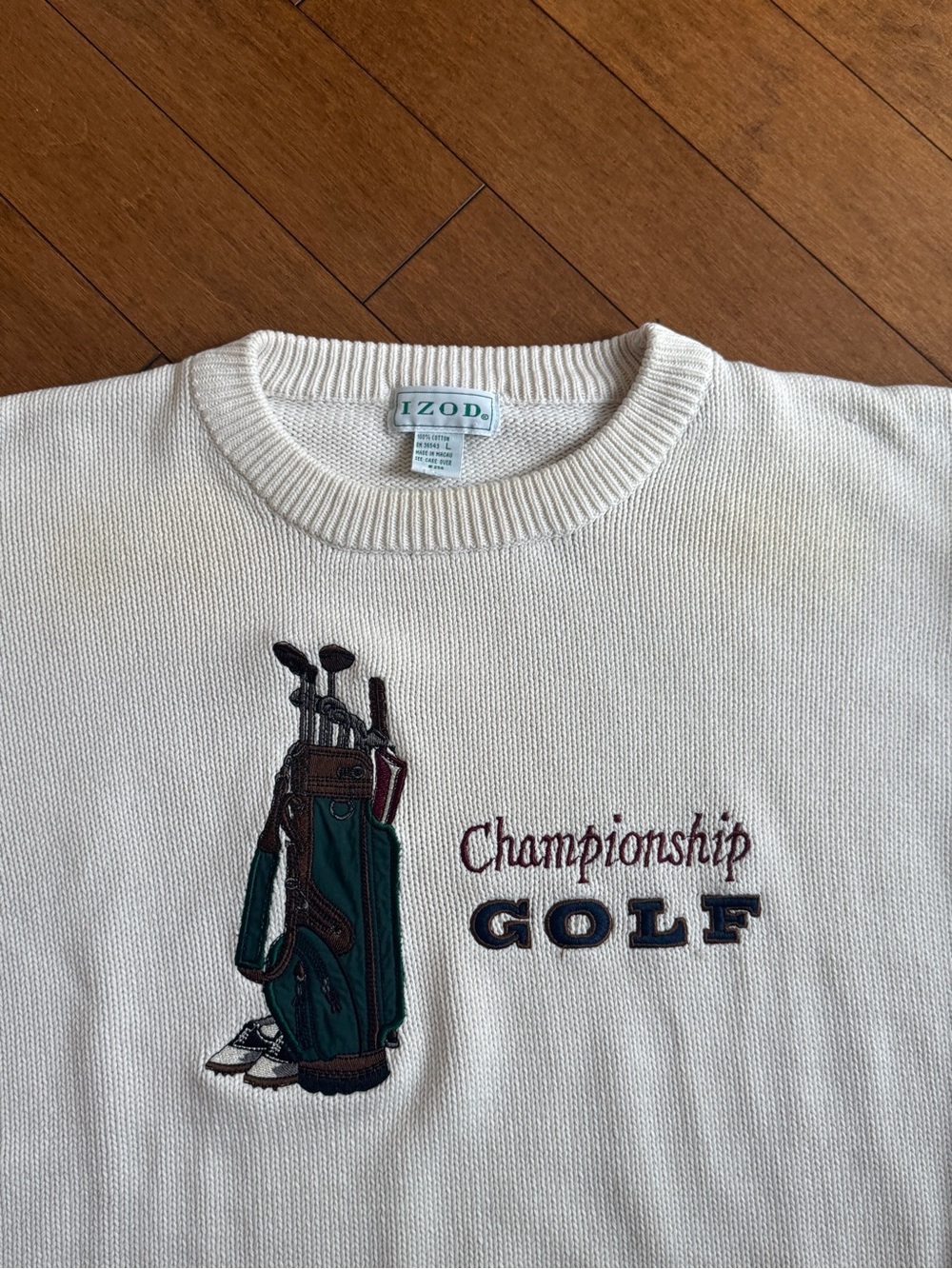Vintage 90s Izod Crewneck Golf Knit Sweater - Embroidered graphic - Men’s Large